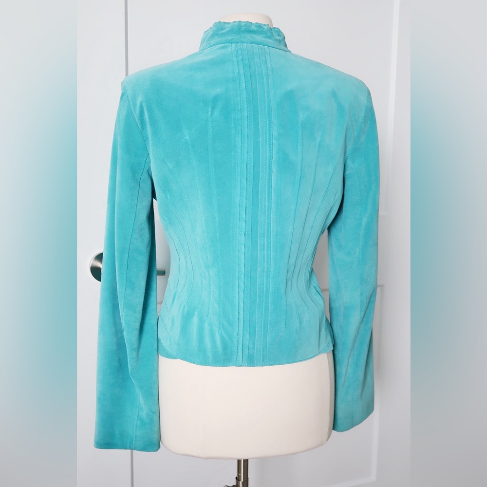 Jones New York Collection Suede Jacket in Turquoise Blue Aqua, Y2K - Picture 7 of 11
